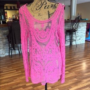 Hot pink sheer patterned top
